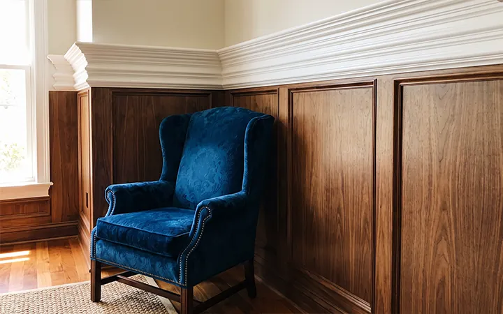 Traditional interior design style with classic furnishings and symmetry.