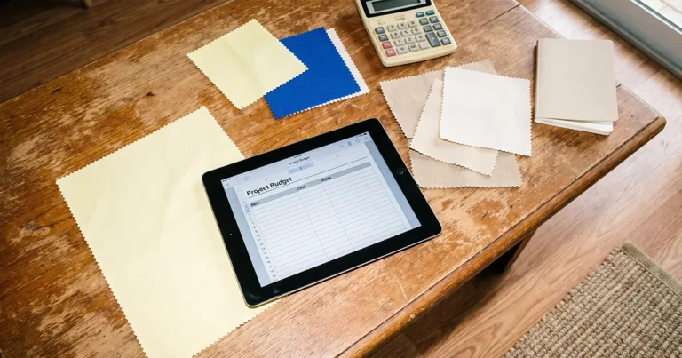 Interior designer cost breakdown and pricing plan on a tablet, Lisa Marie Design Co.